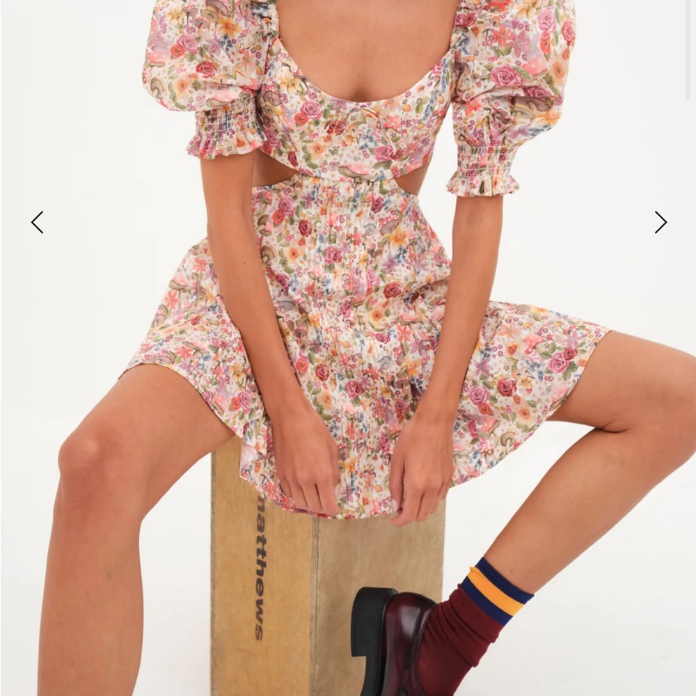 For Love & Lemons Pink Floral Puff-Sleeve Mini Dress - Picture 2 of 4
